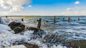 Południowy brzeg jeziora Negocin, lodowe formy, marzec 2023 - zdjęcie 3