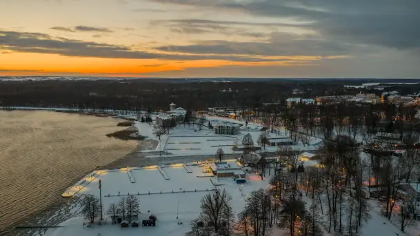 Giżycko pod koniec dnia z drona, styczeń 2026 r.