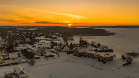 Zachód słońca nad jeziorem Kisajno z drona, Pierkunowo, luty 2026 r. - zdjęcie 1