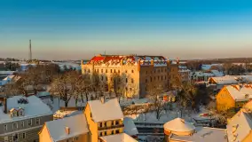 Zachód słońca nad jeziorem Ryńskim z drona, luty 2026 r. - zdjęcie 4