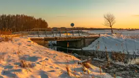 Zimowy zachód słońca nad mazurskimi polami, Cierzpięty, luty 2026 r. - zdjęcie 1