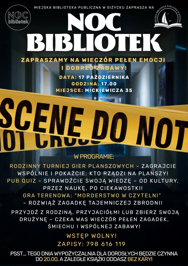 Noc Bibliotek w Giżycku - zagadki, quizy i planszówki w jesiennej odsłonie kultury